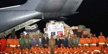 Pakistan Air Force C-130 plane carrying search and rescue team members and relief supplies reached Turkey