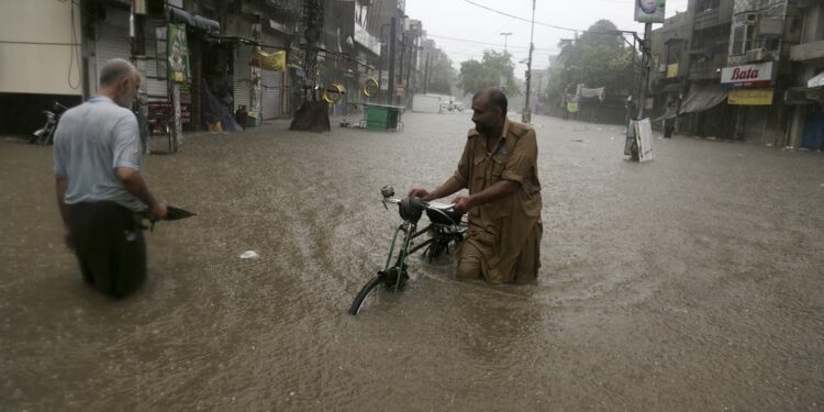 In Lahore, low-lying areas were submerged due to heavy rain for six hours