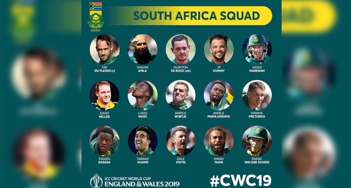 جنوبی افریقا کا ورلڈ کپ 2019 کے لیے 15 رکنی ٹیم کا اعلان