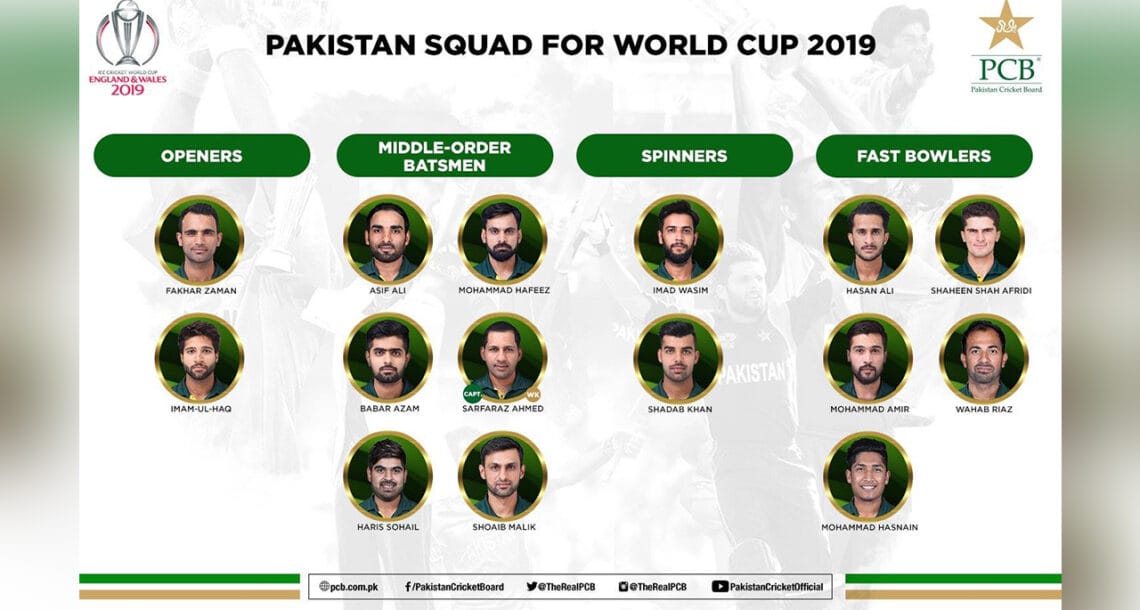 پاکستان کا آئی سی سی ورلڈ کپ کے لئے 15 رکنی حتمی ٹیم کا اعلان