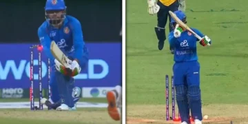 ایشیا کپ میچ میں راشد خان کی غلط فہمی مذاق بن گئی، بولڈ ہونے پر ری ویو مانگ لیا